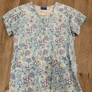 Heart and Stars Pattern Scrub Top